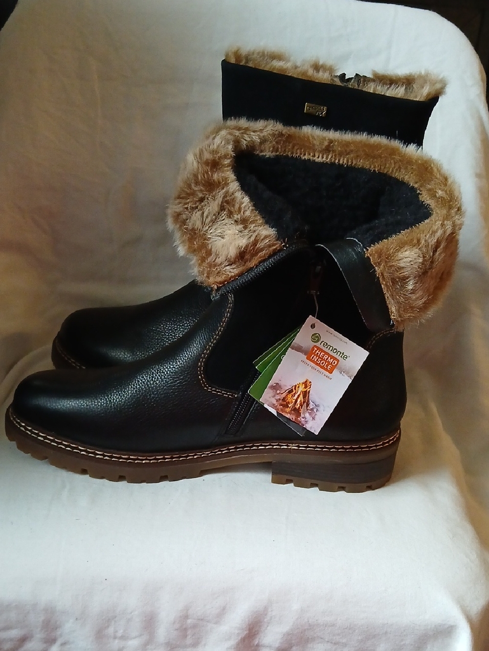 Remonte Black & Brown Faux-Fur Trim Winter Ankle Boots